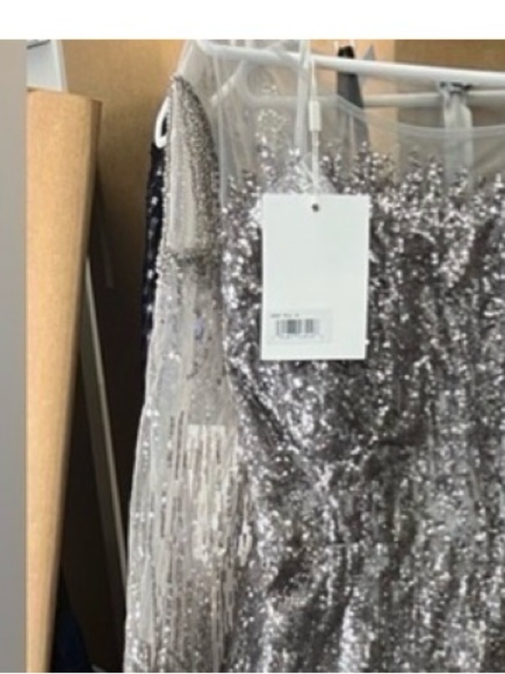 Mac Duggal Silver Sequin Maxi Gown with Sheer Yoke - Picture 4 of 4